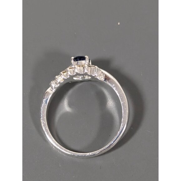 Silver Tone Blue Faux Sapphire Oval CZ Ring Birhtstone Size 8 - Picture 4 of 7